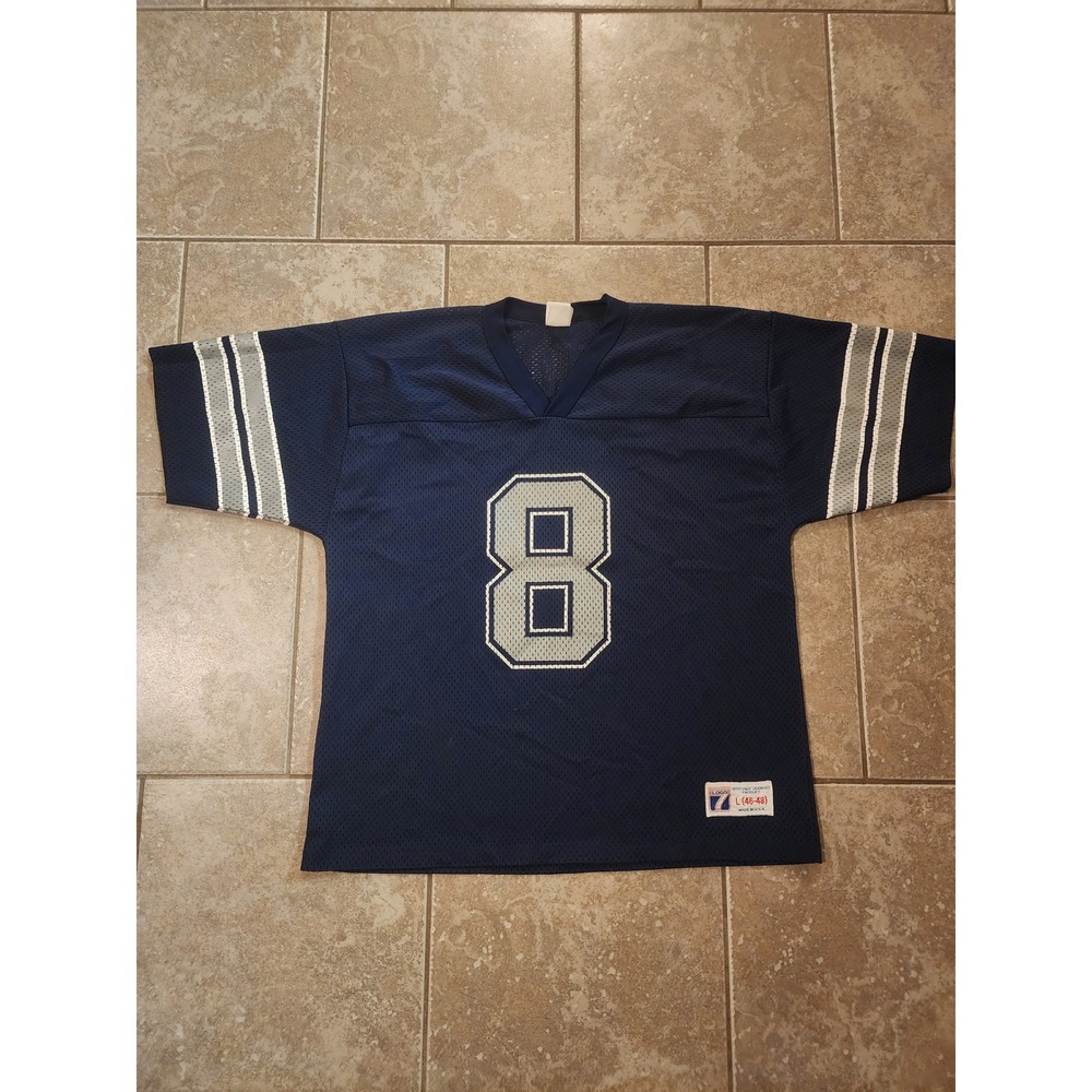 Vintage Logo 7 Dallas Cowboys Troy Aikman 8 Jersey Navy Blue Mens Large USA - Picture 5 of 7